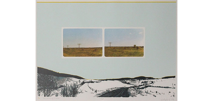 冬季和夏季的乡村草原景观，展示了电线杆和围栏。